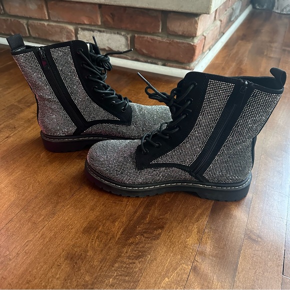 Torrid x Betsey Johnson Silver Rhinestone Combat Boots 11WW - Picture 4 of 10